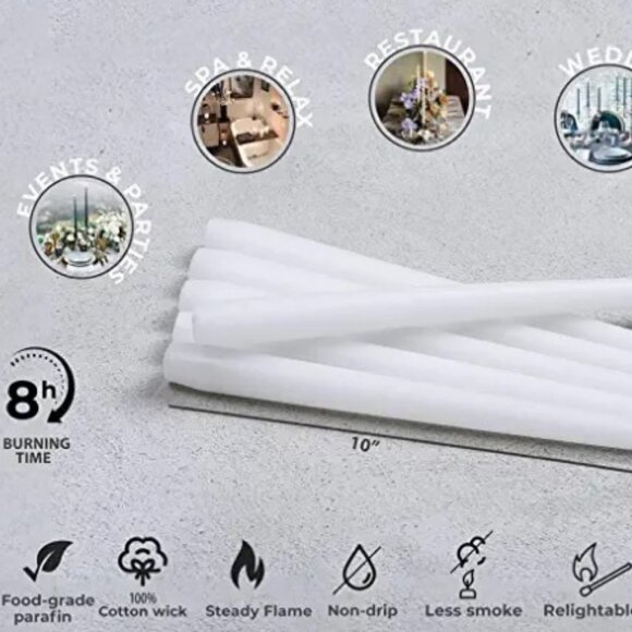 20 White Dinner Taper Candles 10 Inch Unscented Dripless Candlesticks - Picture 2 of 4